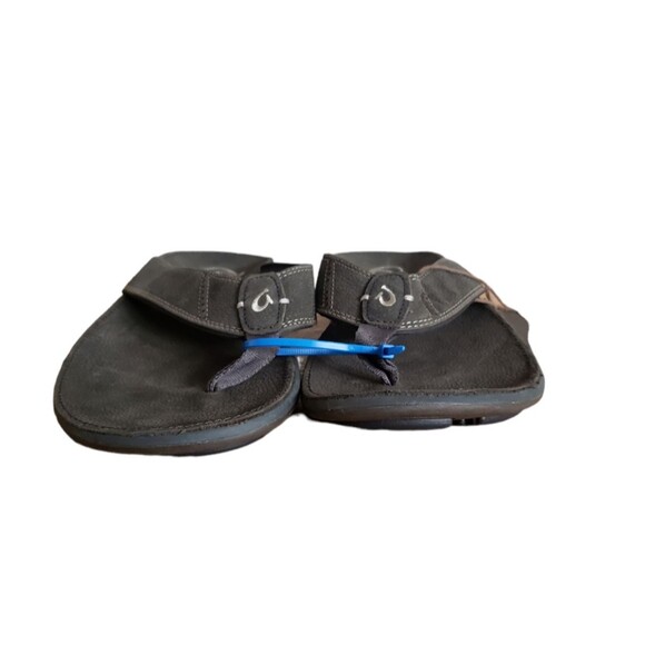 OluKai Nui Men’s Flip Flop Sandals Full Grain Leather Gray Size 12 NEW main image 4